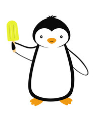Cartoon card with penguin. Summer with penguin