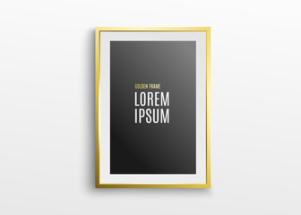 Gold frame for paintings or photographs on the wall. Vector illustration. With Text