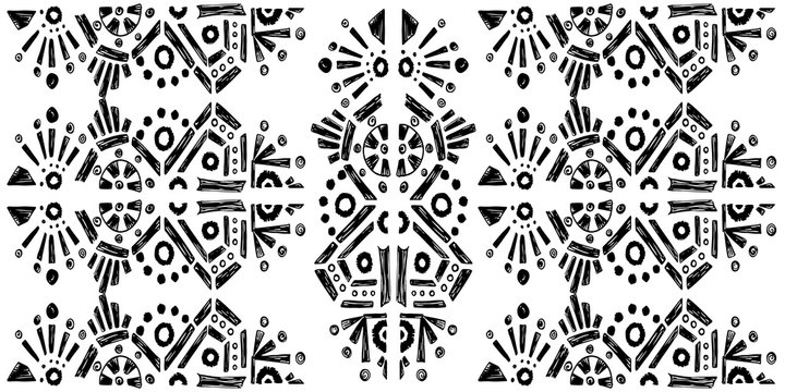 Ikat pattern etnic indian ornamental black and white illustration. Navajo motif texture ornate  design for surface print. Black and white background