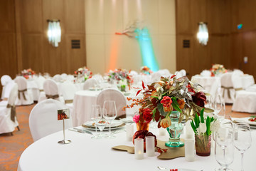 Table setting with fork, knife, plates and glass