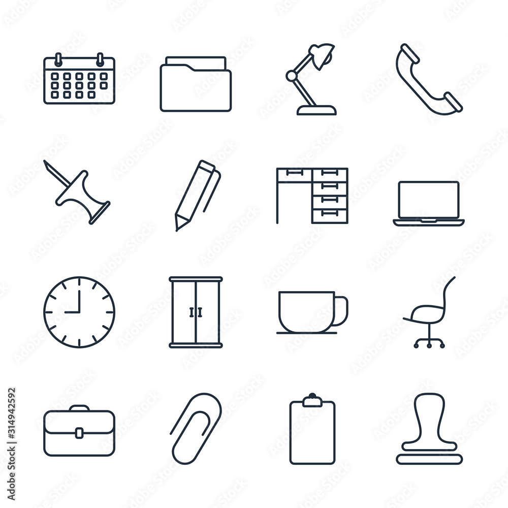 Poster set office icon template color editable. office stationery pack symbol vector sign isolated on white