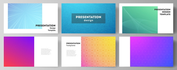 The minimalistic abstract vector illustration of the editable layout of the presentation slides design business templates. Abstract geometric pattern with colorful gradient business background.