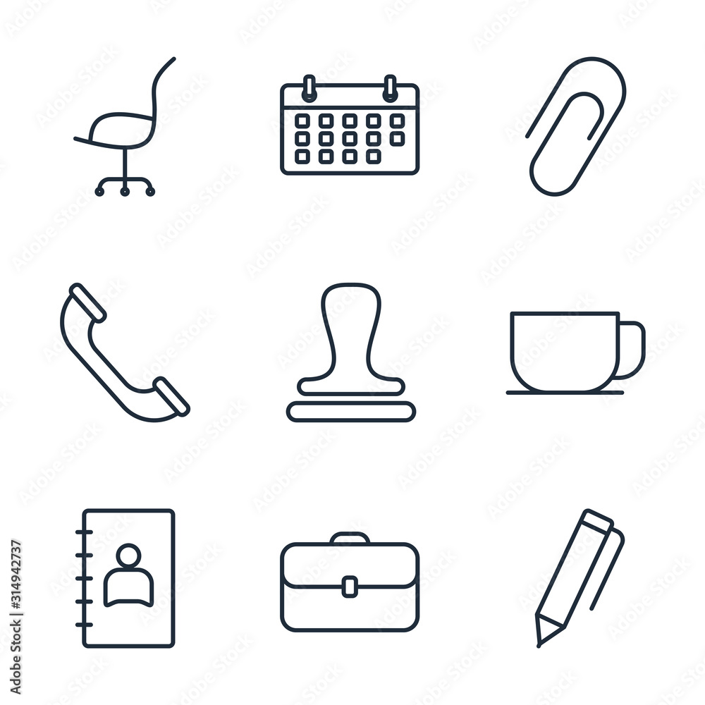 Poster Set Office icon template color editable. Office stationery pack symbol vector sign isolated on white background illustration for graphic and web design.