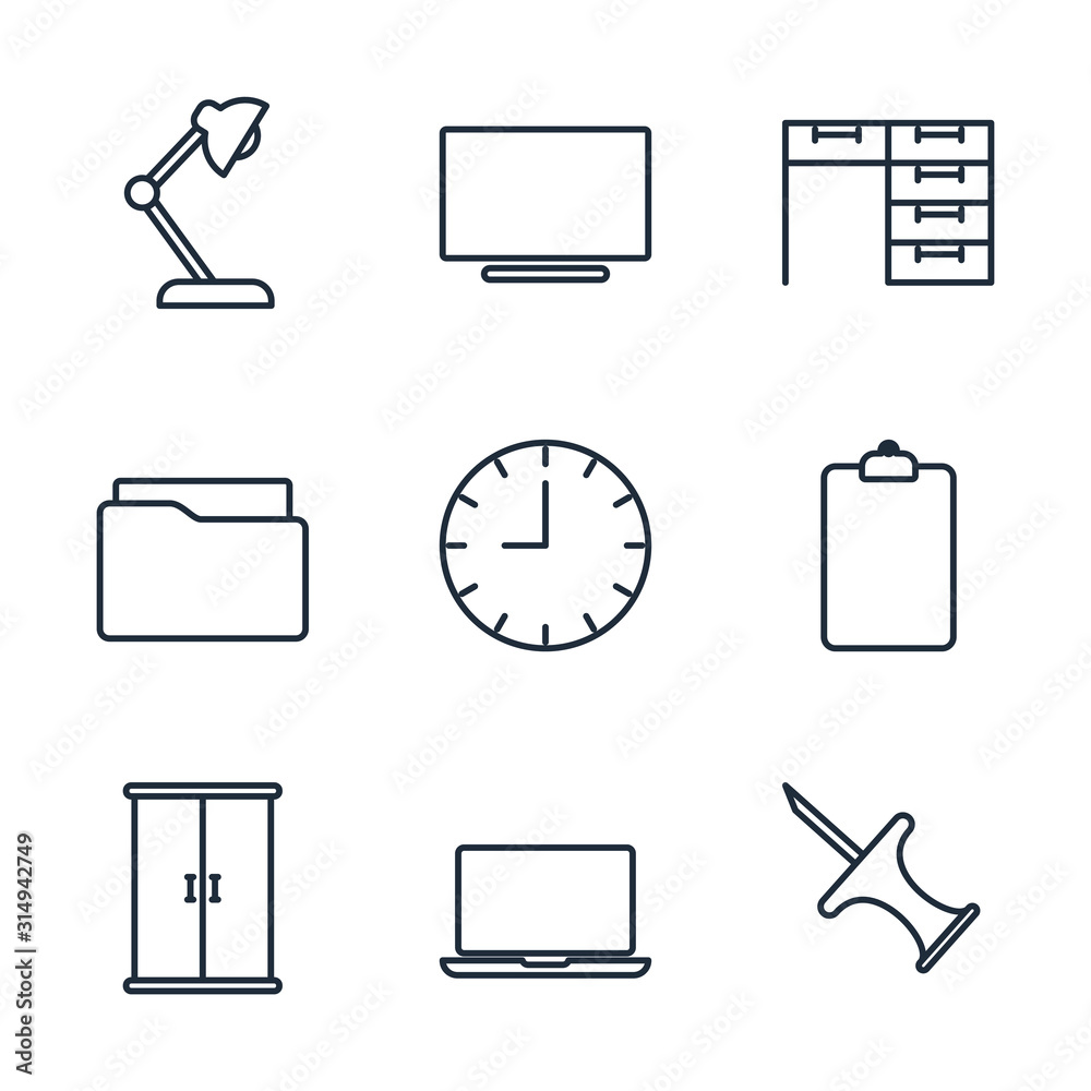 Poster set office icon template color editable. office stationery pack symbol vector sign isolated on white