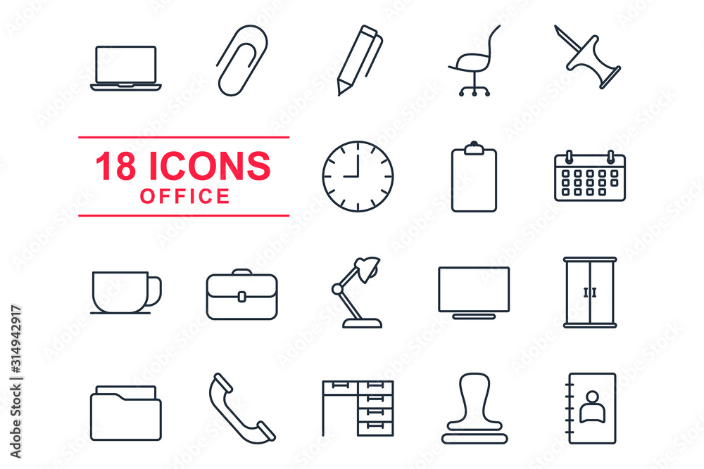 Poster set office icon template color editable. office stationery pack symbol vector sign isolated on white