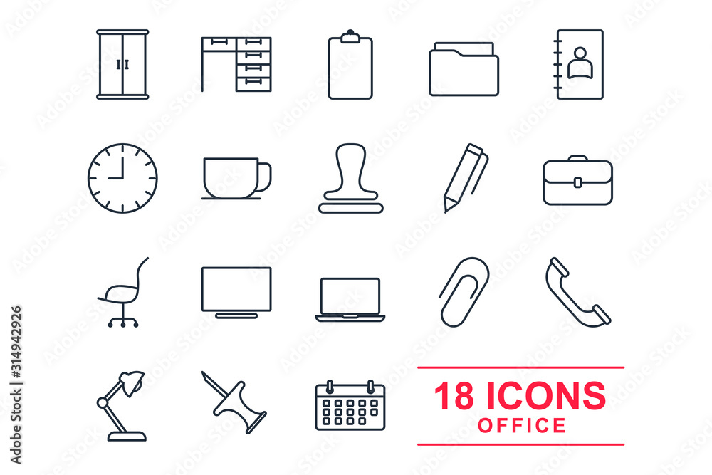 Poster set office icon template color editable. office stationery pack symbol vector sign isolated on white