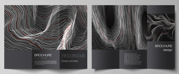 The minimal vector illustration of editable layouts. Modern creative covers design templates for trifold brochure or flyer. 3D grid surface, wavy vector background with ripple effect.