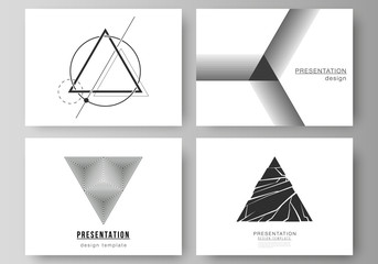 The minimalistic abstract vector illustration layout of the presentation slides design business templates. Abstract geometric triangle design background using different triangular style patterns.