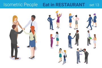 Isometric Business People Meeting Handshake Deal flat vector collection.