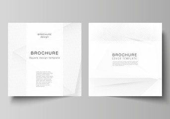 Vector layout of two square covers design templates for brochure, flyer, magazine, cover design, book design, brochure cover. Halftone effect decoration with dots. Dotted pop art pattern decoration.