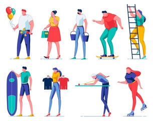 Young Man Going to Date with Flowers and Balloons.