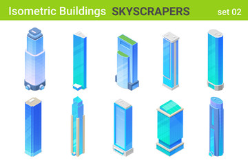Isometric Skyscrapers Business Office centers modern Buildings flat vector collection