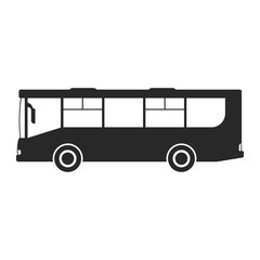 City bus icon. Black silhouette. Side view. Vector drawing. Isolated object on a white background. Isolate.
