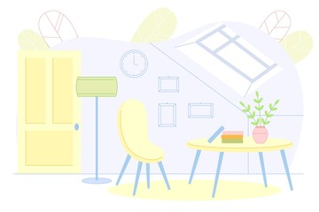 Cartoon Comfortably Furnished Attic or Loft Room.