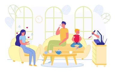 Family Doing Different Activities in Living Room.