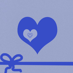Valentine's day and wedding concept illustration with blue small  heart in bigger heart and bow. Happy Valentine's Day  web banner.