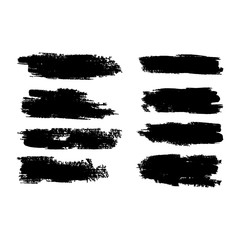 Vector collection of artistic grungy black paint hand made creative brush stroke set isolated on white background. A group of abstract grunge sketches for design.