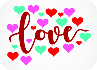 Decorative love text and hearts. VECTOR