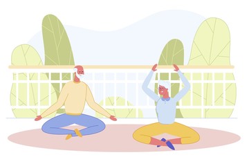 Obraz na płótnie Canvas Senior Married Couple Doing Yoga at Home Terrace