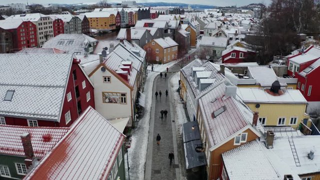 Aerial View over Trondheim, Norway winter