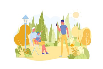 Father Shooting Grandma with Grandchild in Park