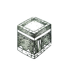 Kaaba in Mecca Saudi Arabia. Holy Kaabah place of pilgrimage ( Hajj ) Hand Drawn Sketch Vector illustration isolated
