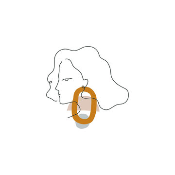 recommend clip art: Boho Pastel Terracotta Collage Line Drawing Woman Face With Earring Hairstyle Fashion Beauty Minimalist Vector Illustration Modern Abstract Graphics Print