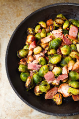 rustic pan roasted brussels sprouts with bacon