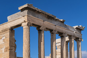 The Erechtheion (or Erechtheum, 406 BC) with Caryatids - ancient Greek temple on the north side of...