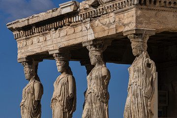 The Erechtheion (or Erechtheum, 406 BC) with Caryatids - ancient Greek temple on the north side of...