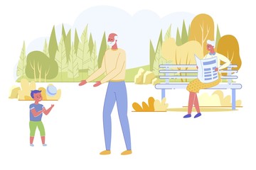 Little Cheerful Boy Playing Ball with Grandfather