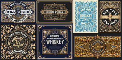 Mega set of 8 vintage cards. Vector layered