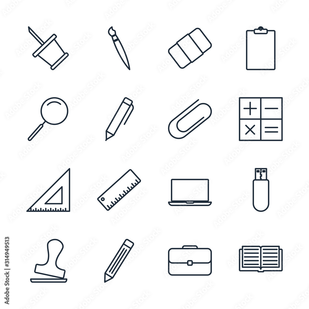 Aufkleber set office icon template color editable. office stationery pack symbol vector sign isolated on white