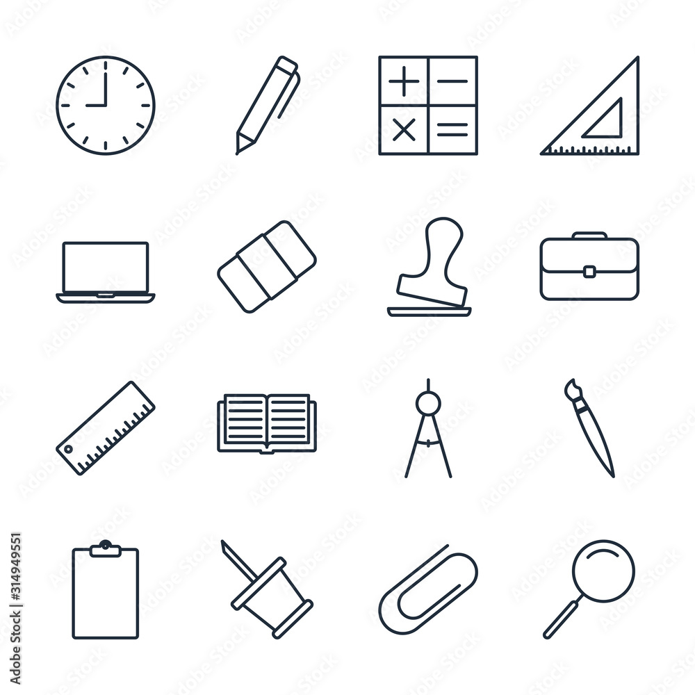 Poster set office icon template color editable. office stationery pack symbol vector sign isolated on white