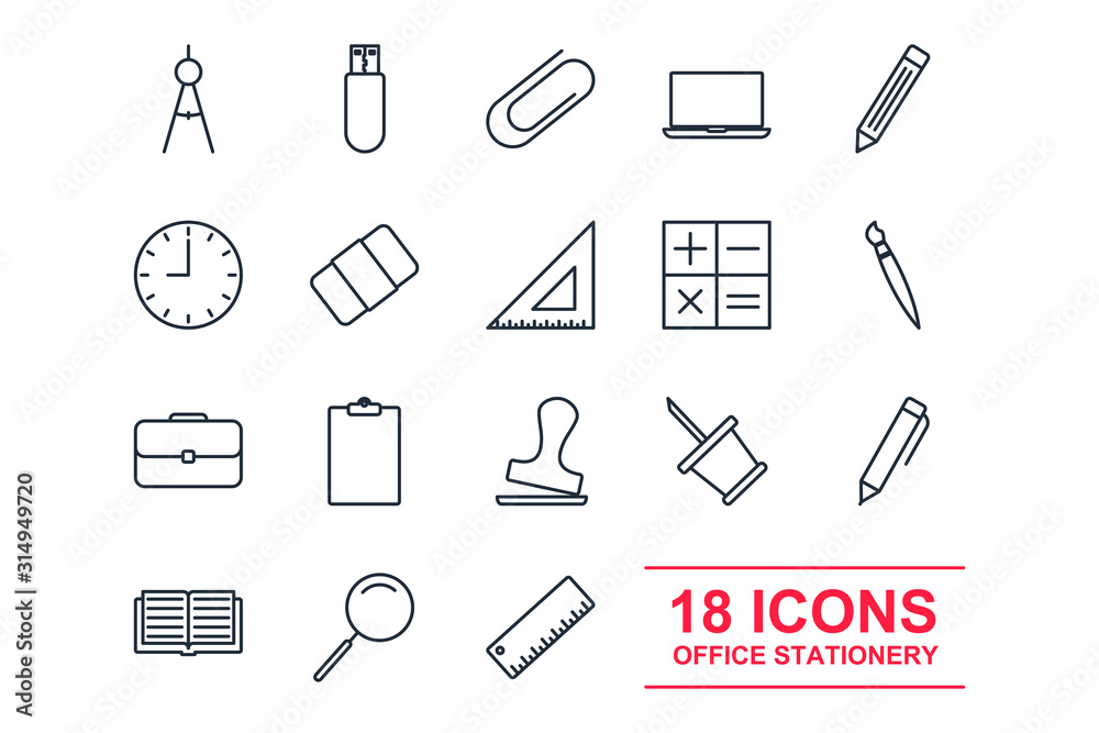 Poster set office icon template color editable. office stationery pack symbol vector sign isolated on white