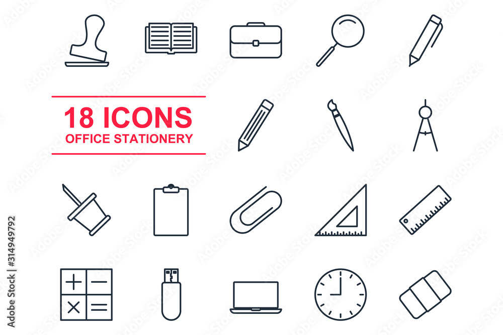 Poster set office icon template color editable. office stationery pack symbol vector sign isolated on white