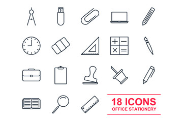 Set Office icon template color editable. Office stationery pack symbol vector sign isolated on white background illustration for graphic and web design.