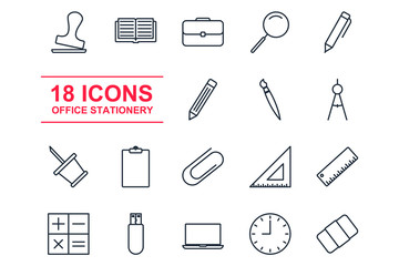 Set Office icon template color editable. Office stationery pack symbol vector sign isolated on white background illustration for graphic and web design.