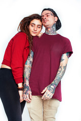 young pretty couple together, lifestyle people concept, boyfriend and girlfriend tattoo