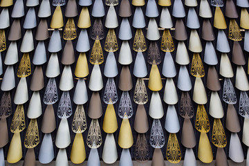 Metallic shapes make up a feature wall on a new building in the city, Christchurch, New Zealand