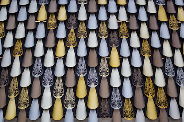 Fototapeta premium Metallic shapes make up a feature wall on a new building in the city, Christchurch, New Zealand