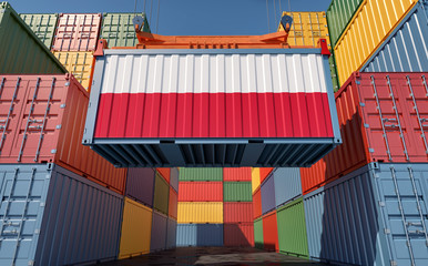 Fototapeta premium Container Terminal - Freight container with Poland flag. 3D Rendering