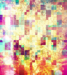 Colorful painting art, mosaic square background illustration with grunge style effect.