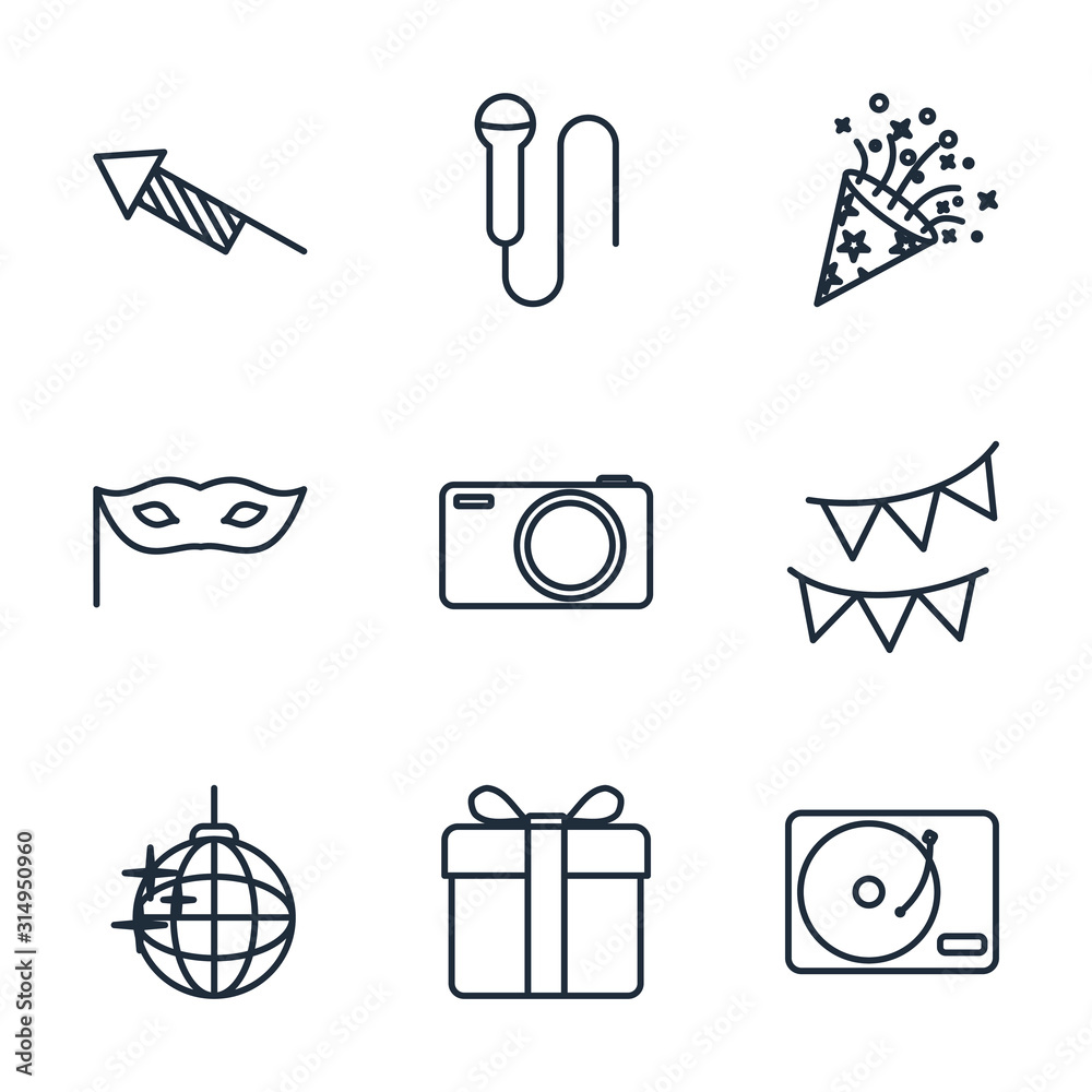 Poster set party icon template color editable. birthday, holidays pack symbol vector sign isolated on white