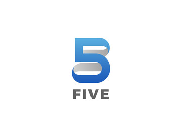 Number 5 Five Logo design vector template Ribbon Font style Typography