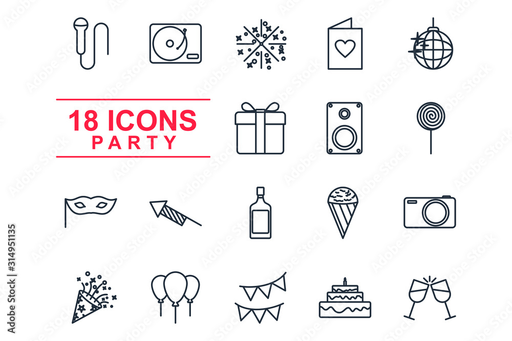 Poster set party icon template color editable. birthday, holidays pack symbol vector sign isolated on white