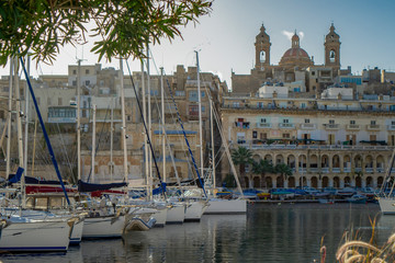  City of Birgu in Malta with Fort St. Angelo and Vittoriosa Yacht Marina in the Grand Harbour 