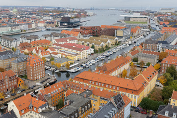 Fototapeta na wymiar Panoramic view from Church of Our Saviour (Vor Frelsers Kirke) in Copenhagen, Denmark