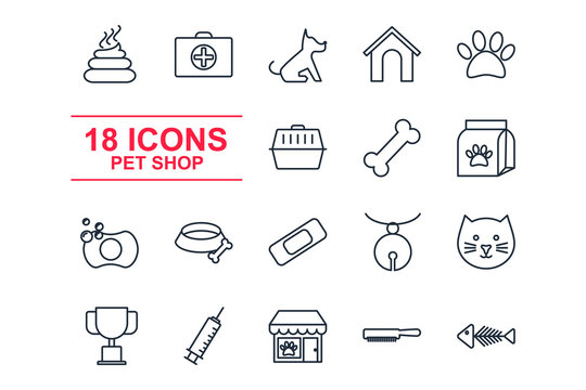 Set pet, vet, pet shop icon template color editable. pet pack symbol vector sign isolated on white background illustration for graphic and web design.