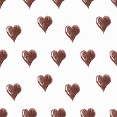Seamless pattern with hearts on white background Watercolor illustration. Valentines day